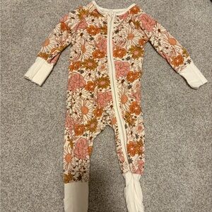 Caden Lane Floral Footie in Pink, Orange, and Cream